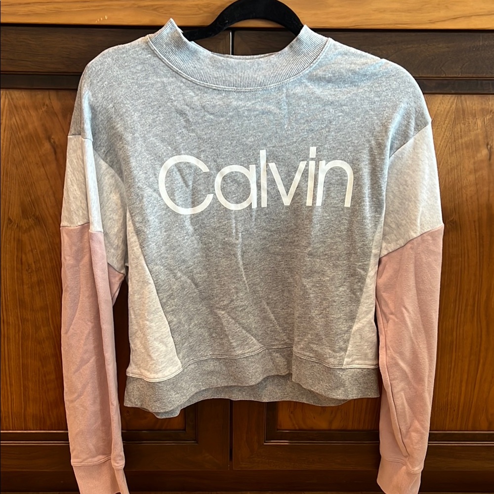 Calvin Klein Gray and Pink Crop Sweatshirt